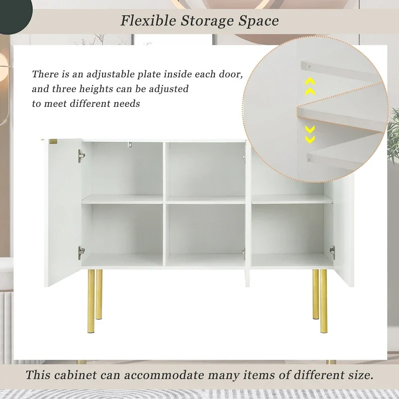 Entryway Sideboard Table Side Table Cabinet with Gold Metal Legs - 47.2L x 16.5W x 36.6H