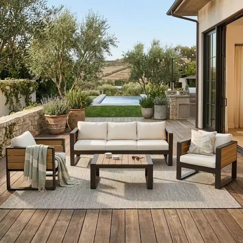 Christopher Knight Home Fransica 4 Piece Modern Patio Aluminum Seating Seat with Fold-Out Side Tables