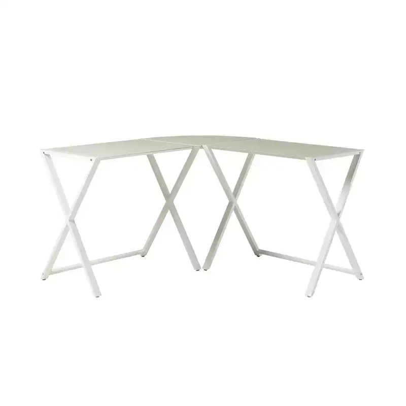 Metal & Tempered Glass L-Shaped Computer Desk with X-Frame, 51