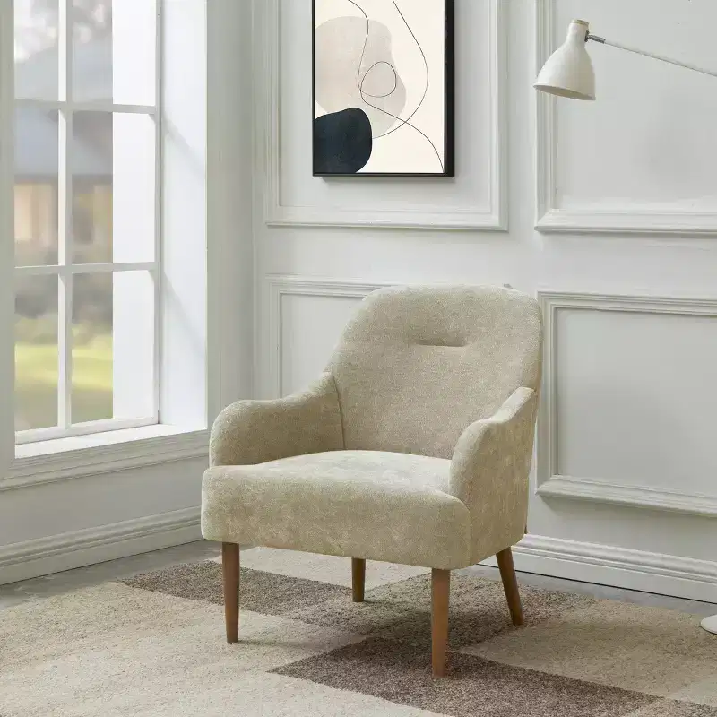 Modern Accent Chair, Chenille Armchair, Modern Style Accent Chair with Wood Legs, Comfy Design for Living Room, Bedroom