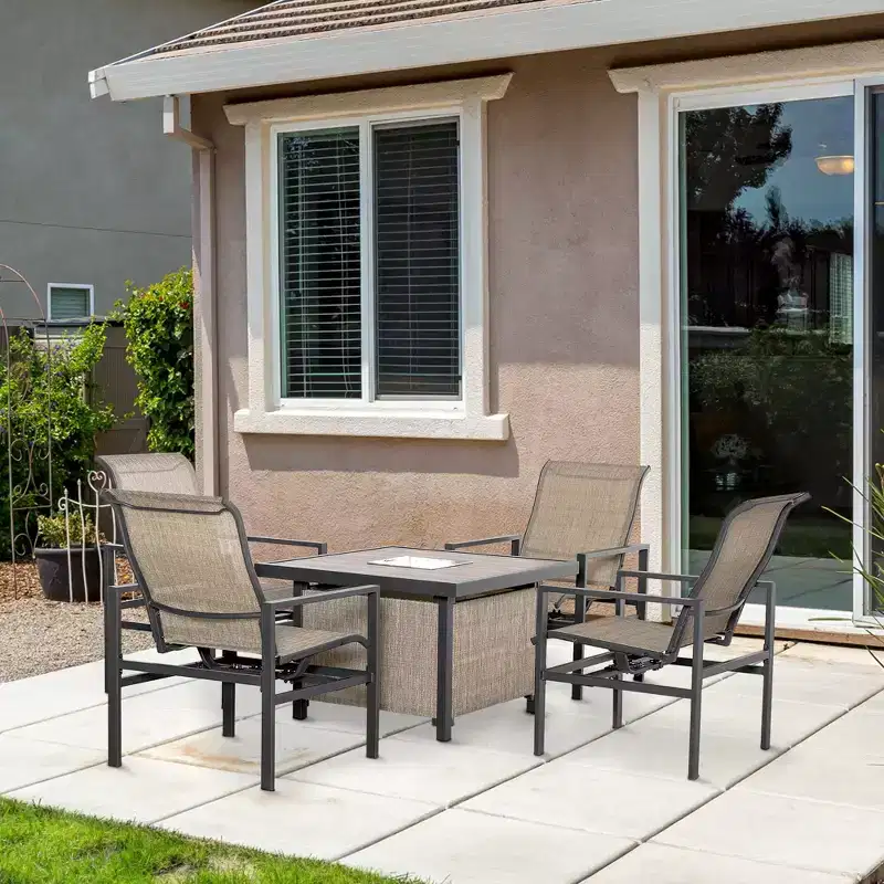 5 Piece Garden Patio Dining Set, Dinner Table with Built-in Ice Bucket Insert, 4 Rocking Chairs