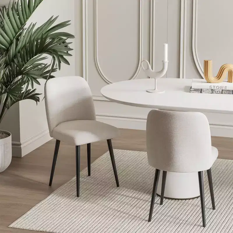 Pexfix Linen Upholstered Dining Chairs with Black Legs Set of 2