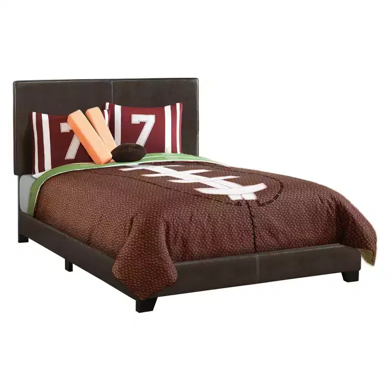 Full Size Bed Frame, Faux Leather Upholstered, Dark Brown with High Headboard