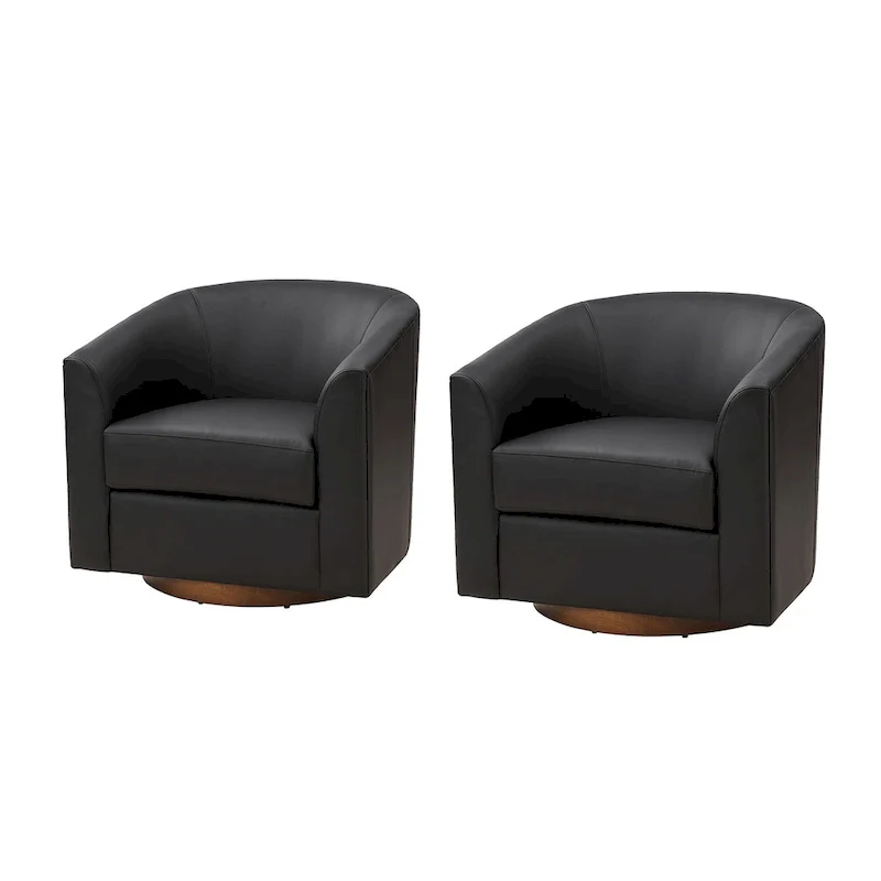Haley Modern Swivel Barrel Faux Leather Chair with Solid Wood Base Set of 2