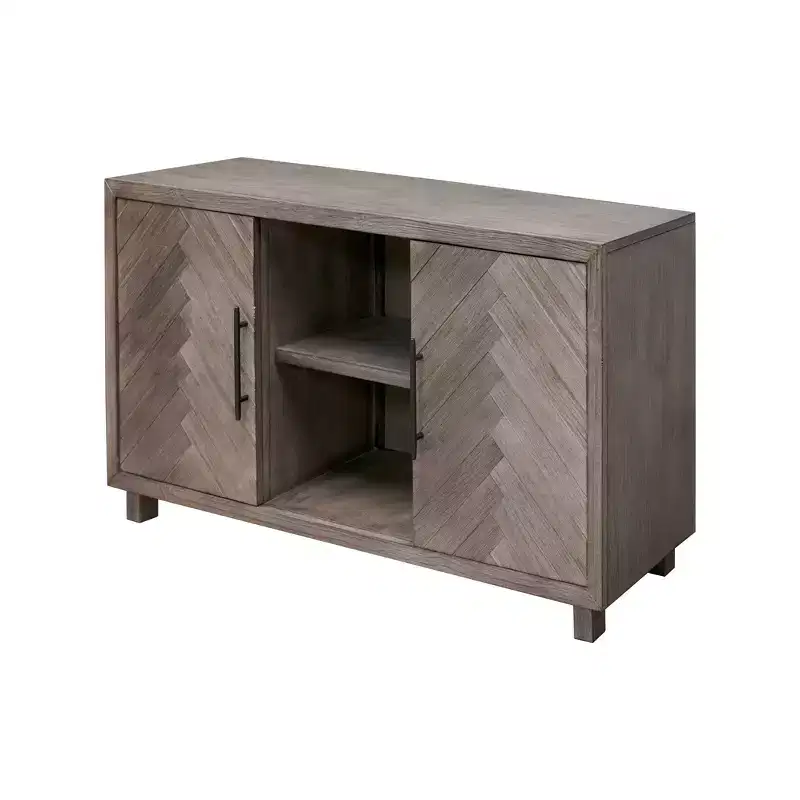 Palisade Console TV Stand for TVs up to 60" Gray - Martin Furniture: Herringbone Pattern, Iron Hardware