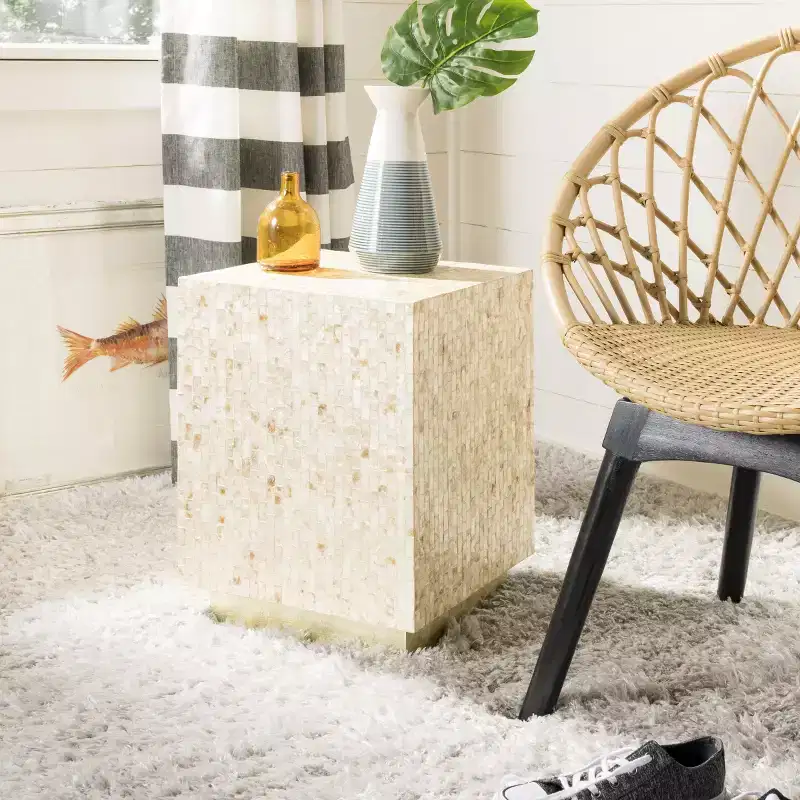 Juno Rect Mosaic Side Table - TRB1009A - Multi Beige/Gold - Safavieh