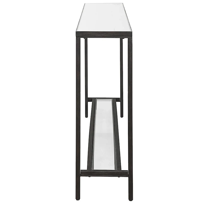 Matte Black Console Table with Mirror Top, Modern Entryway Accent Table