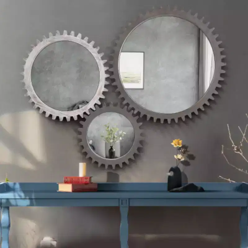 17-Inch Round Gear-Shaped Decorative Wall Mirror