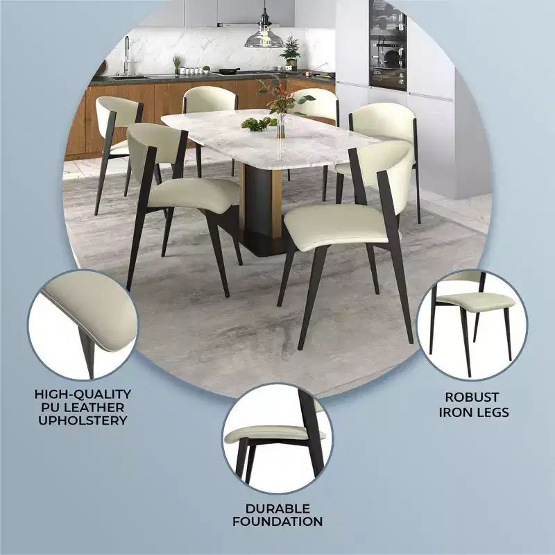 LeisureMod Aspen Series Upholstered Dining Chair in Leather Seats with Black Iron Frame and Legs, Modern Kitchen, Dining Room, Cafe Seating