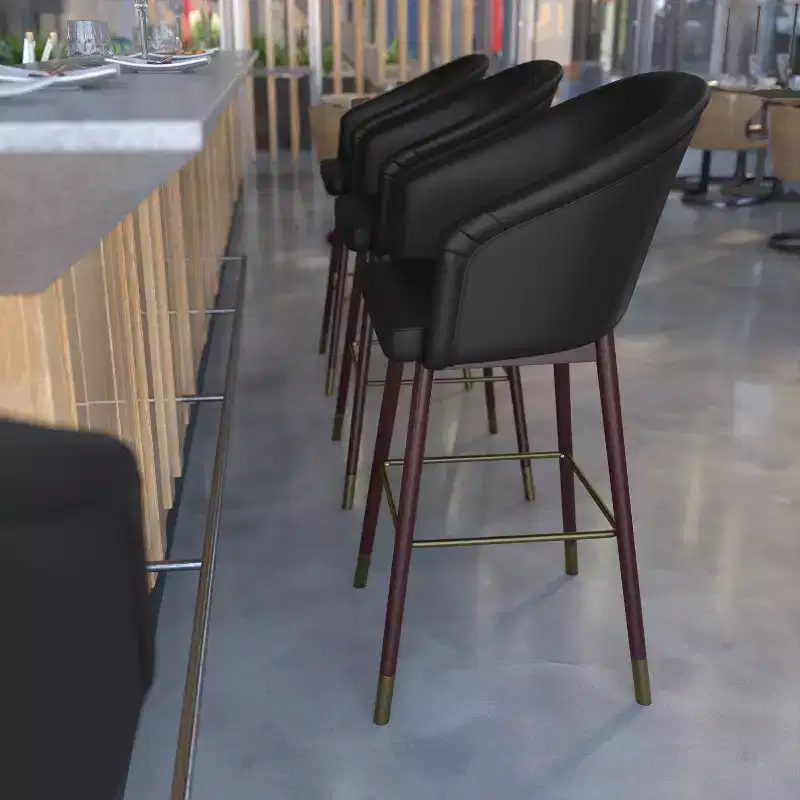 Emma and Oliver Upholstered Bar Height Dining Stool with Wood Frame - Set of 2