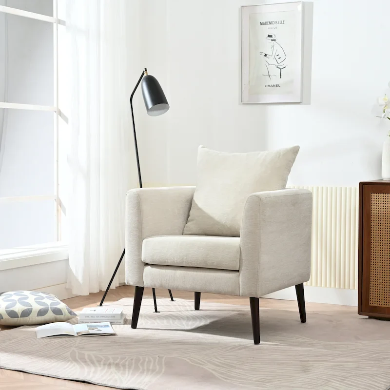 Living Room Lazy Accent Chair,Fleece Fabric Arm Chair Barrel Chair with Solid Wood Legs for Living Room,Bedroom or Office