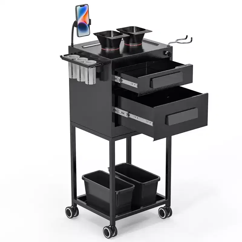 Metal Rolling Salon Trolley Cart with 2 Lockable Drawers
