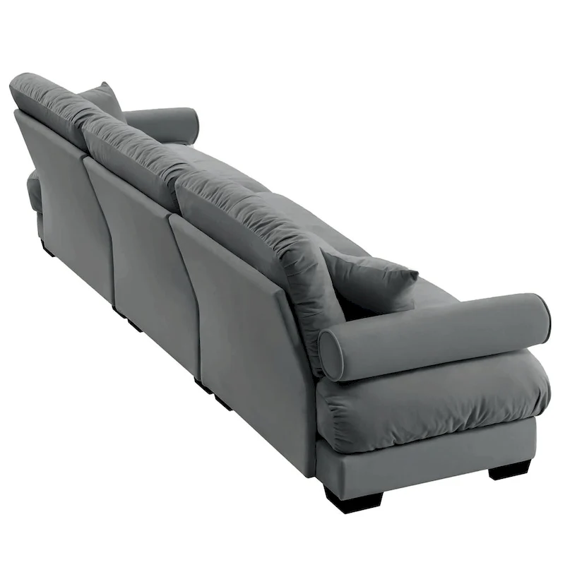 130 Velvet Modular 5-Seat Sofa with Cloud Cushion Sectional and Bolster Headrests