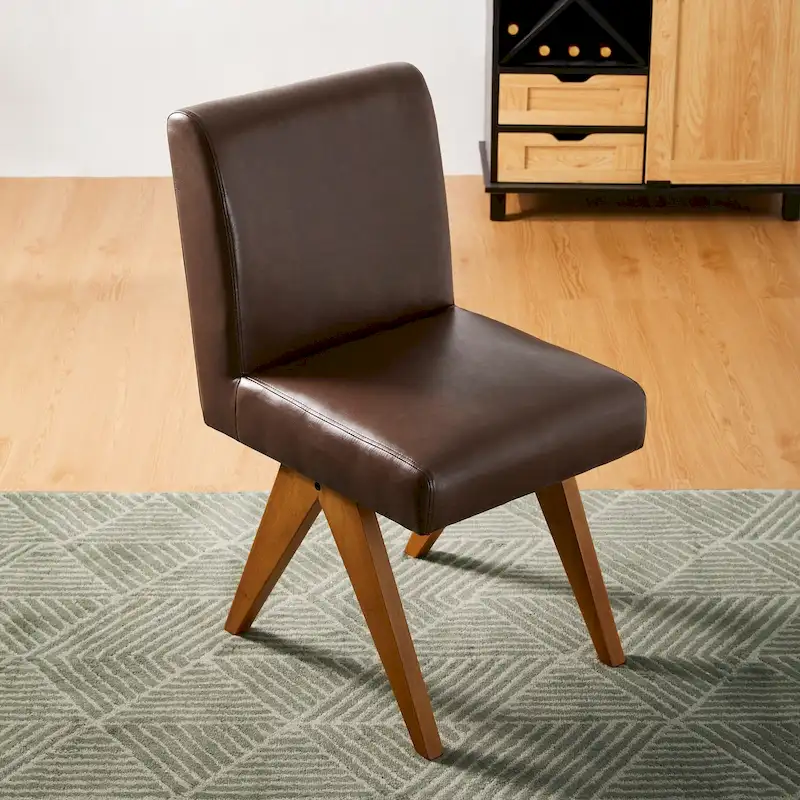 Faux Leather Upholstered Dining Chairs with V-Shaped Wood Legs