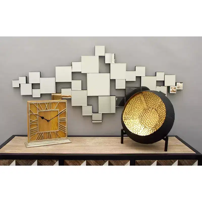 Olivia & May 48"X21" Glass Geometric Room Wall Mirror with Square Mirrors Silver