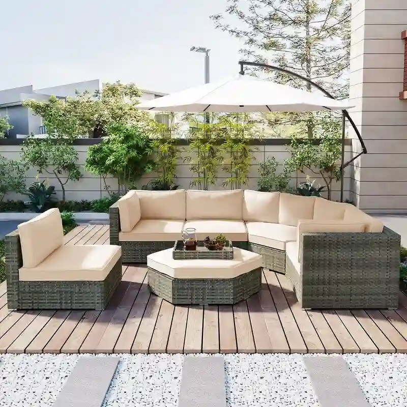 6 Piece Outdoor Conversation Set with Ottoman and Cushions and Small Trays