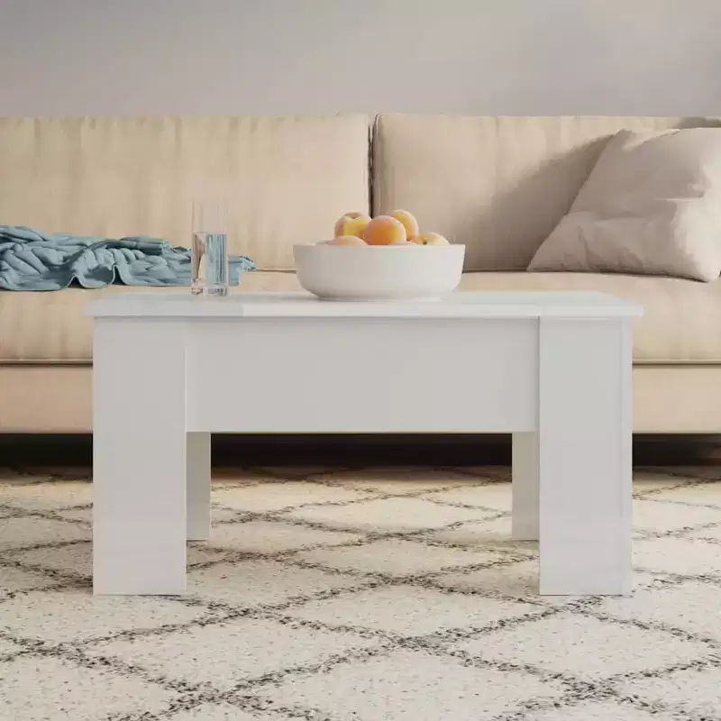 Lift Top Coffee Table, High Gloss White, Engineered Wood, Medium