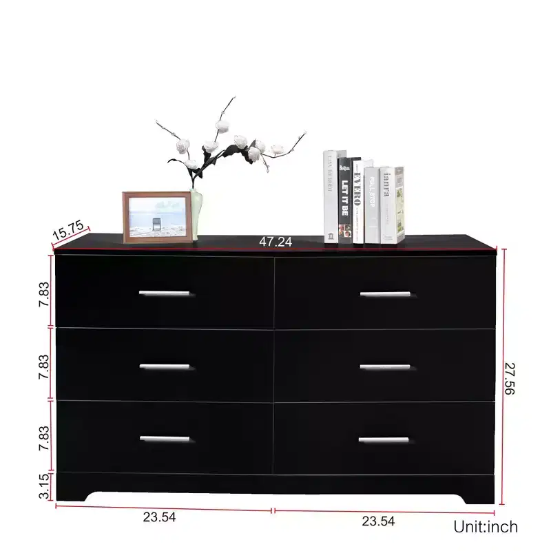 Karl Home 6-Drawer Black Particle Board 47.24in. W Chest of Drawer