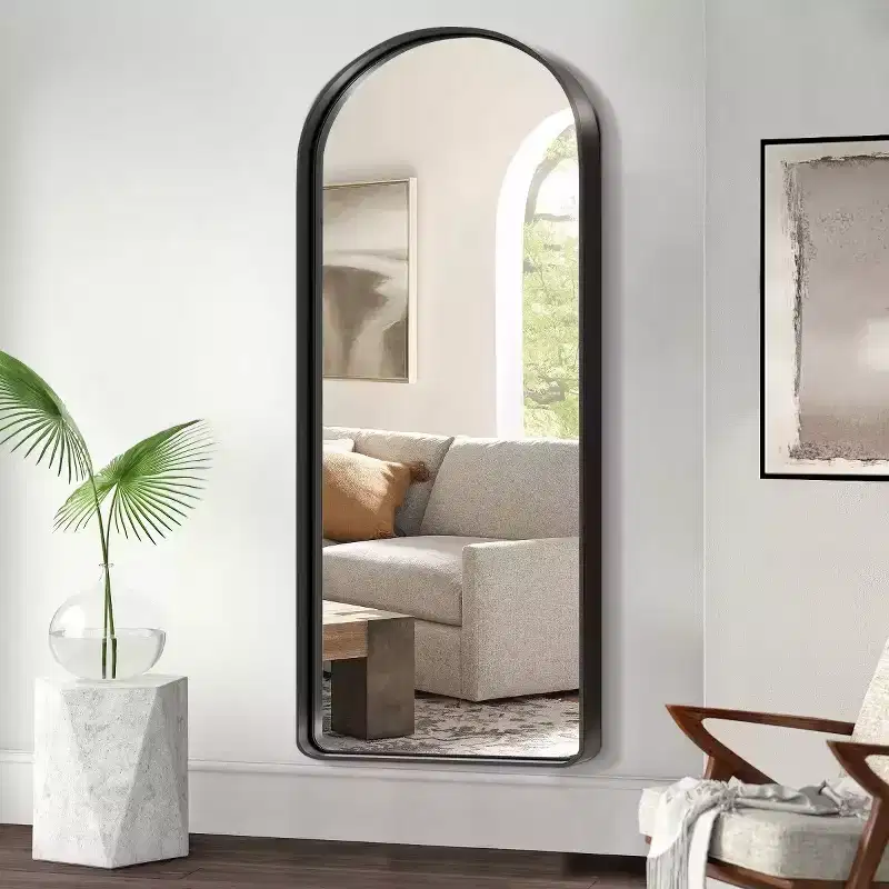 Black 31.5 x 70.87 Inch Rounded Arch Shaped Aluminum Alloy Full Length Deep Mirror without Stand for Living Room and Bedroom Wall Decor