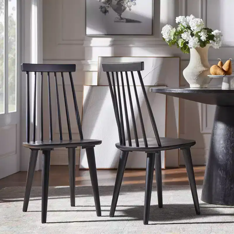 angelo:HOME Set of 2 Hermosa Modern Farmhouse Solid Wood Spindle Dining Chair Black