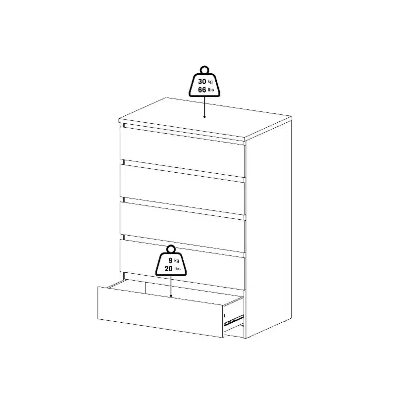 5.43 in.H Particle Board Vertical Dressers with 5 - Drawers in Brown Finish