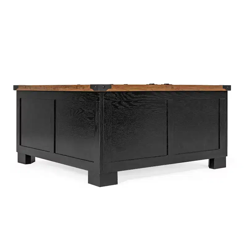 Emma and Oliver Farmhouse Coffee Table with Clamshell Style Hinged Table Top and Hidden Storage