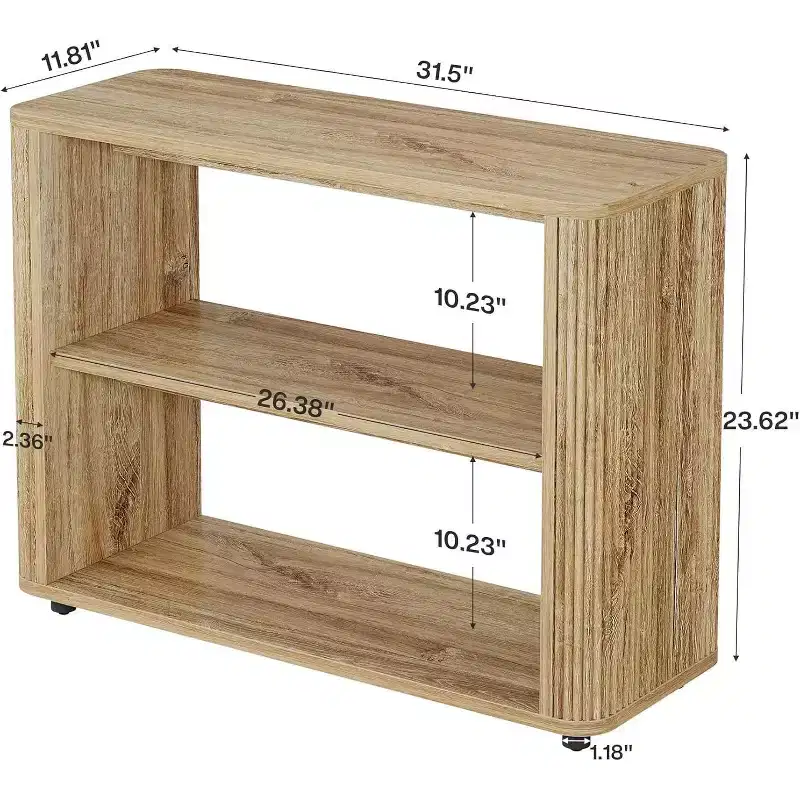 Narrow Side Table, 3-Tier End Table with Storage Shelves, Farmhouse Bedside Table for Bedroom, Living Room, Small Spaces, Natural