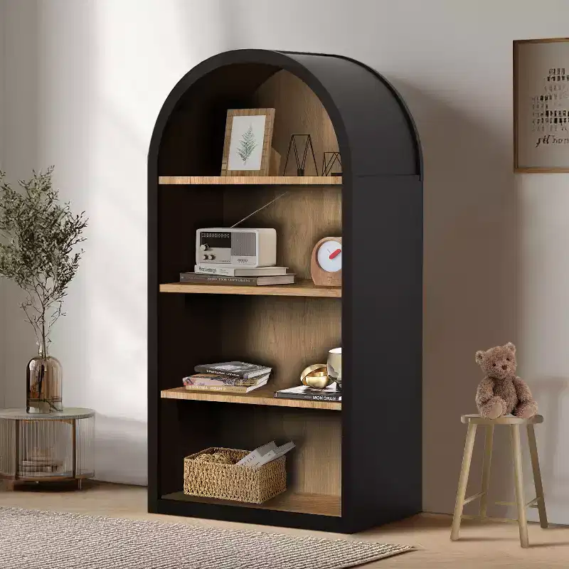 Vatros Arched Small Bookcase 4-Tier Black Arched Bookshelf