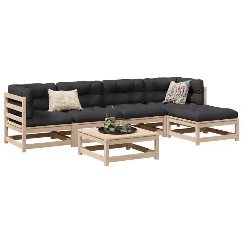 vidaXL Garden Sofa Set Natural wood Solid pine wood (untreated) Large