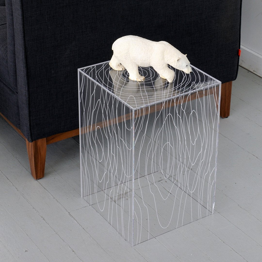 Modern Acrylic & Wood-Grain Side Table with Reversible Storage Design for Living Room