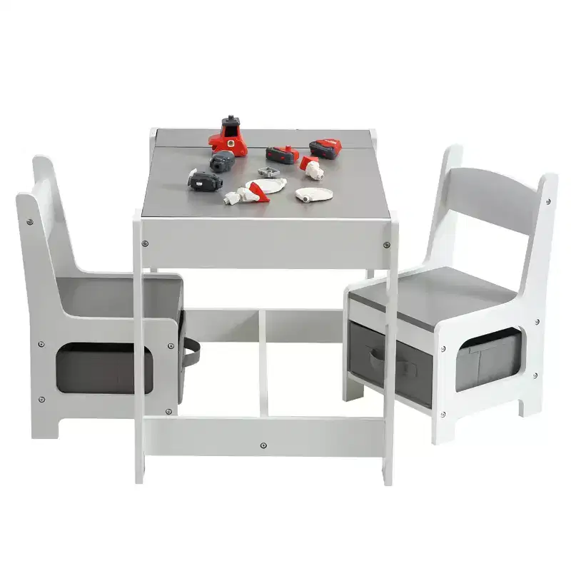Kids Table & Chair Set, 3 in 1 Children Activity Table w/Removable Tabletop, Blackboard, 3-Piece Toddler Furniture Set for Art, Crafts