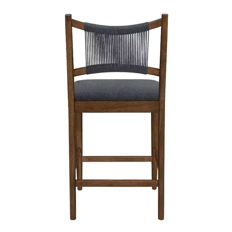 Set of 2 Modern Rubberwood Upholstered Counter Stools with Woven Rope Backrest, 300 lbs