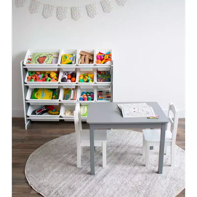 Soho Kids' Toy Storage Organizer with 16 Storage Bins Gray/White - Humble Crew: MDF Bin Shelves, 4 Shelves, Anti-Tip Hardware