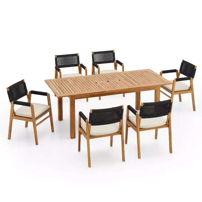 Christopher Knight Home Maria 7 Pieces Rustic Patio Acacia Expandable Dining Set