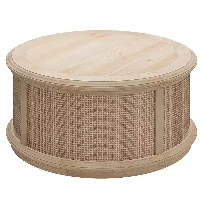 Round Rattan Drum Lift Top Coffee Table End Table Side Table for Living Room Storage Space