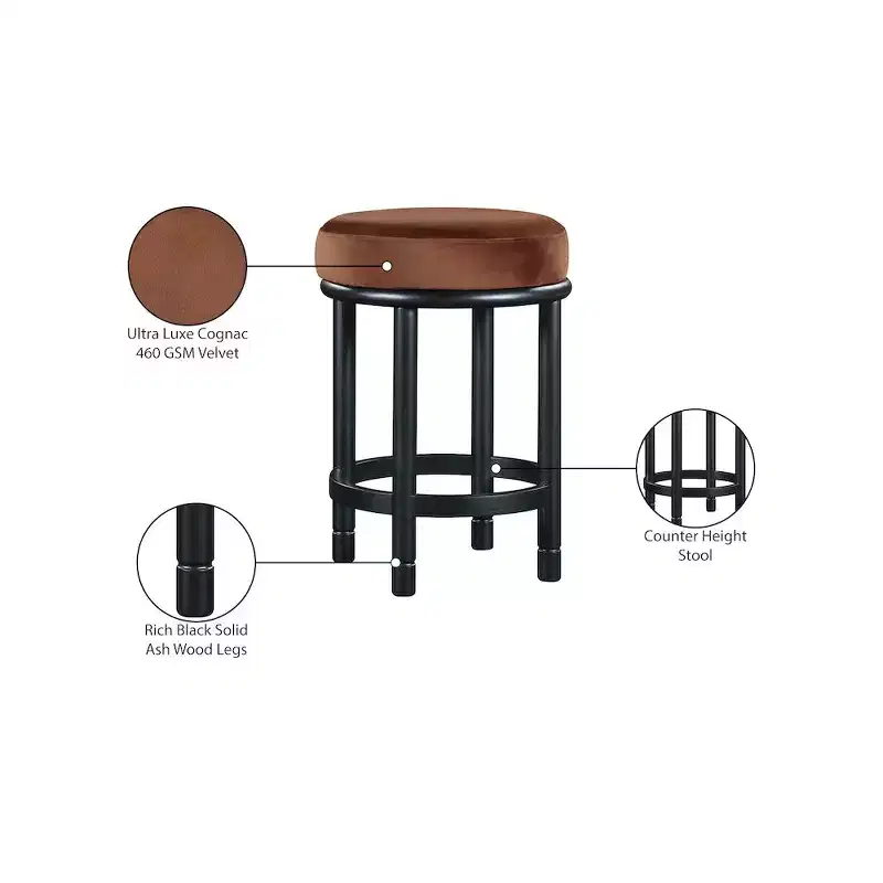 Meridian Furniture,Monette Cognac Velvet Counter Stool