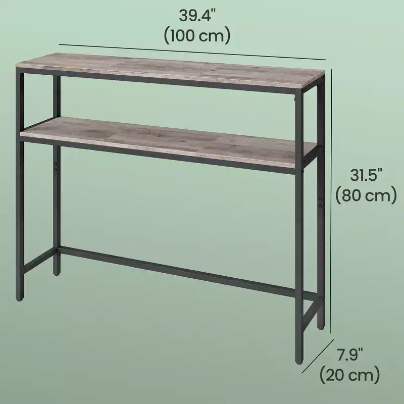 LEDREM Heather Greige and Ink Black Console Table. A 2 - Tier, 7.9 x 39.4 x 31.5 - Inch Narrow Entryway Table with 2 Shelves. Sofa Table
