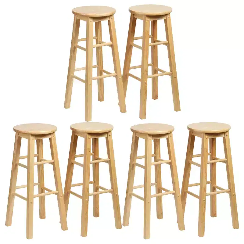 PJ Wood Classic Round Seat 29 Tall Kitchen Counter Stools, Natural (Set of 6)