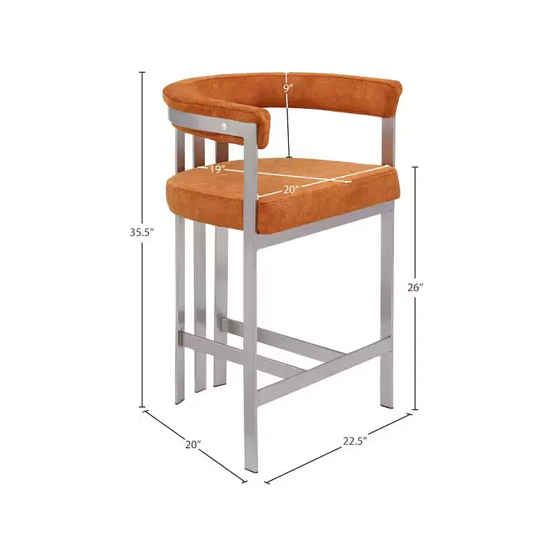 Meridian Furniture,Marcello Cognac Velvet Counter Stool, Set of 2