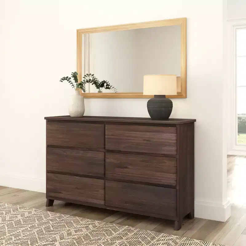 Solid Wood Farmhouse 6-Drawer Wide Dresser