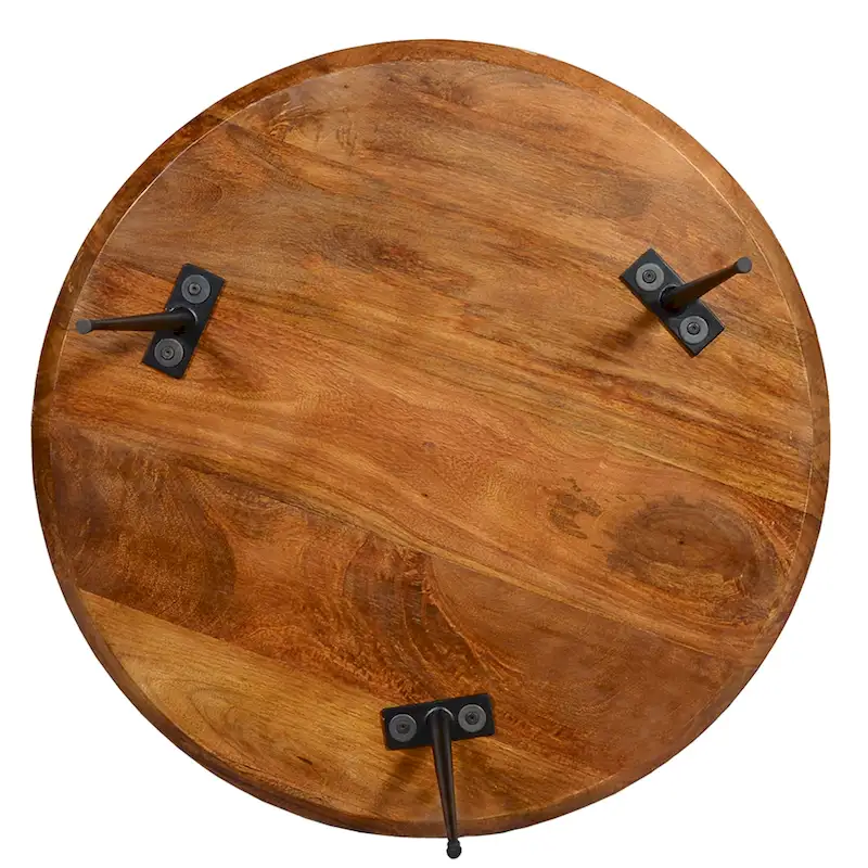 Round Mango Wood Coffee Table with Splayed Metal Legs, Brown and Black
