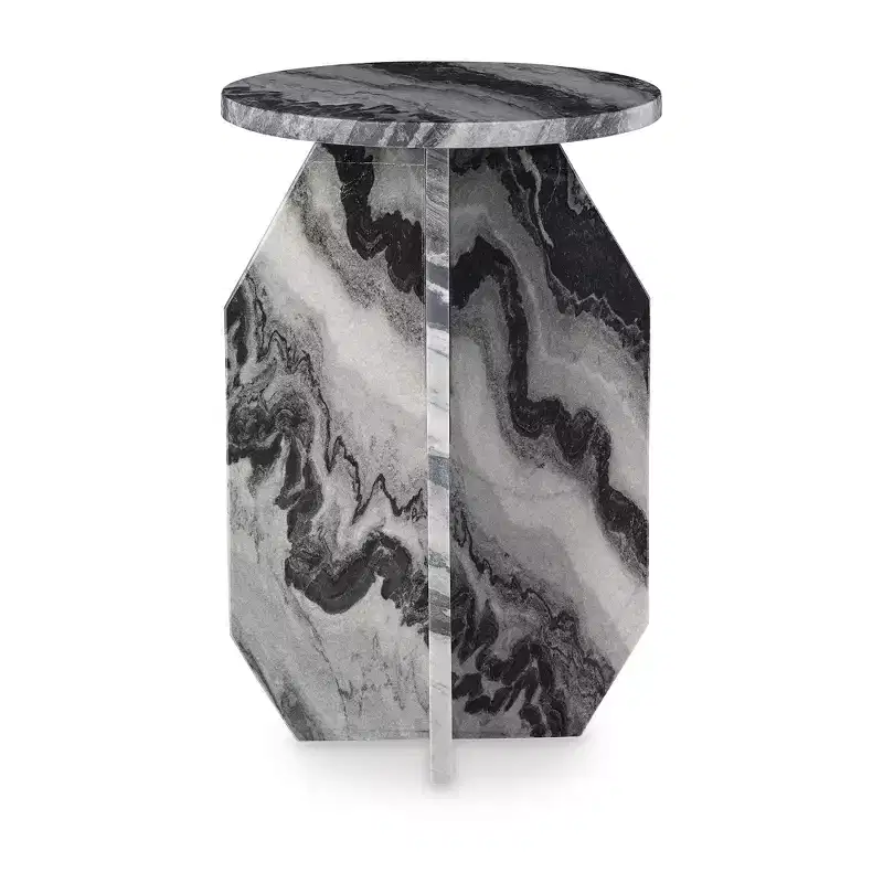 Signature Design by Ashley Wrenlane Accent Table in Black, White, and Taupe Natural Marble