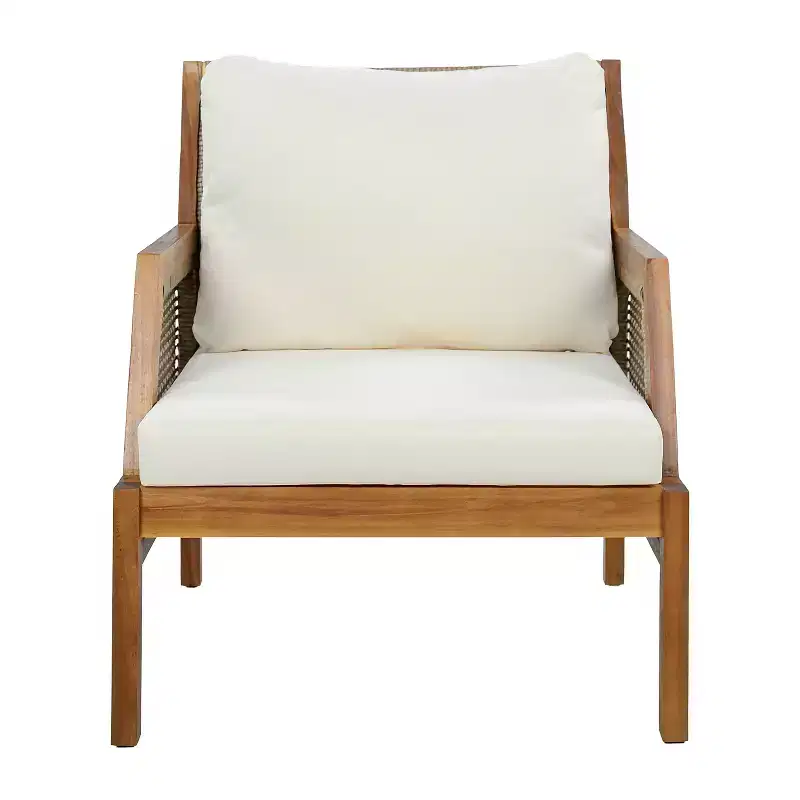 Christopher Knight Home Yaa Farmhouse Acacia Wood Patio Club Chair with Cushion and Wicker Design