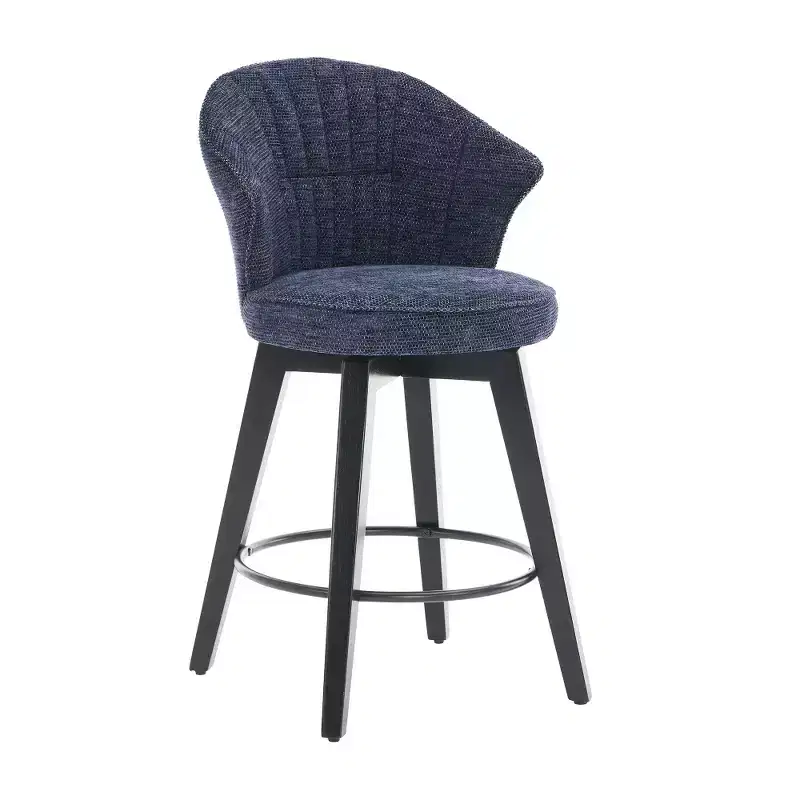 Zeus & Ruta Wingback 25 Swivel Bar Stools with Chenille Upholstery, Wood Legs and Adjustable Height