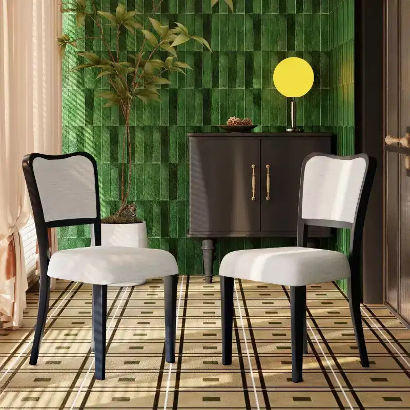 Set of 2 Upholstered Dining Chairs with Wood Frame, Armless