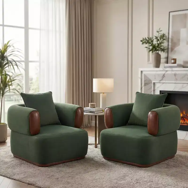 Christopher Knight Home Katia Modern Velvet Faux Leather Arm Chair with Pillow (Set of 2)