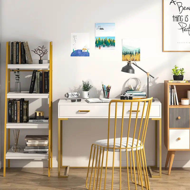Modern Computer Desk / Writing Desk with 2 Drawers for Bedroom, Home Office