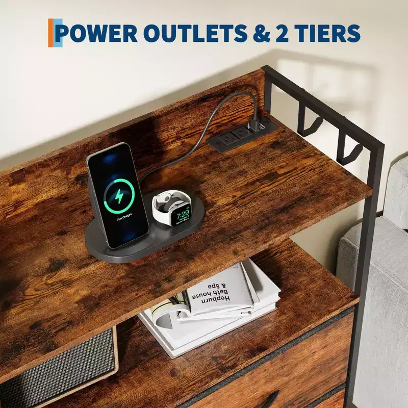 Fabric 11-Drawer Dresser with Charging Station & LED Lights