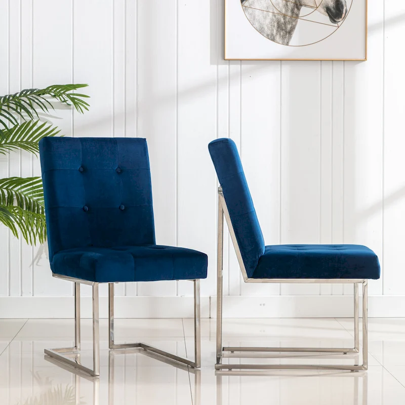 Home Beyond Velvet Upholstered Dining Side Chairs Set of 2, Navy Blue