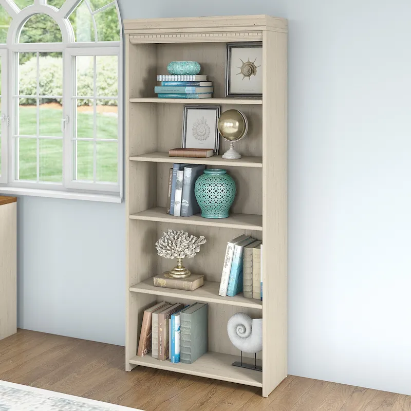 Fairview Antique White 5-shelf Bookcase - Antique - 29.57L x 12.09W x 68.94H